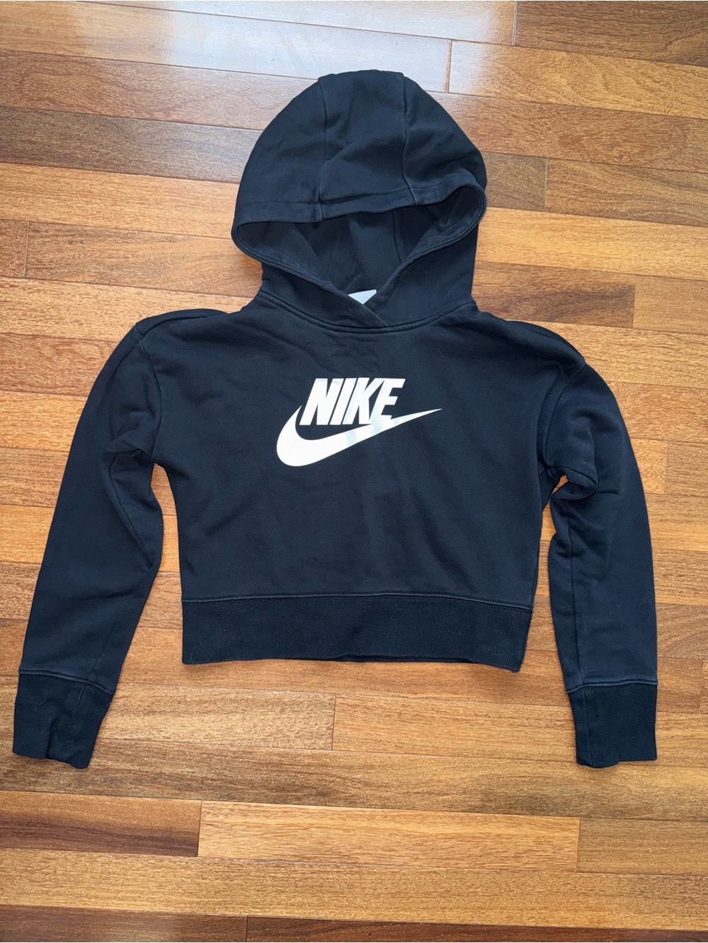Nike Black Cropped Hoodie with White Swoosh